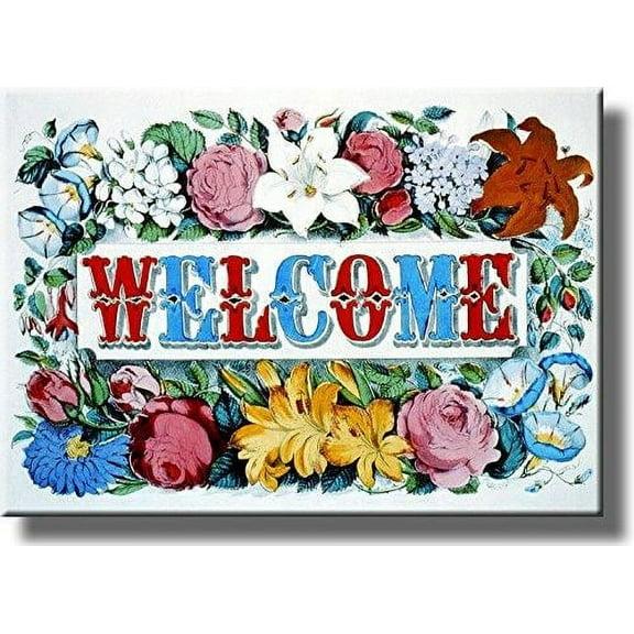 Welcome Flower Sign Picture on Stretched Canvas, Wall Art Décor, Ready to Hang!