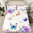 thumbnail image 2 of Manfei Cute Cartoon Butterfly Twin Sheet Sets,Romantic Flower Twin Fitted Sheet,Purple White Blue Flat Sheet For Girls Kids,Breathable Home Decor,3pcs, 2 of 7