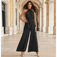 thumbnail image 4 of Women 2024 Summer Halter Neck Sleeveless Pleated High Waist Belted Dressy Wide Leg Pant One Piece Jumpsuits Romper, 4 of 5
