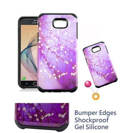 for 5" Samsung Galaxy J5 Prime On5 2016 Case Phone Case Shock proof Edges Designed Hard Back Hybrid Shield Layers Bumper Slim Cover Blossom Purple