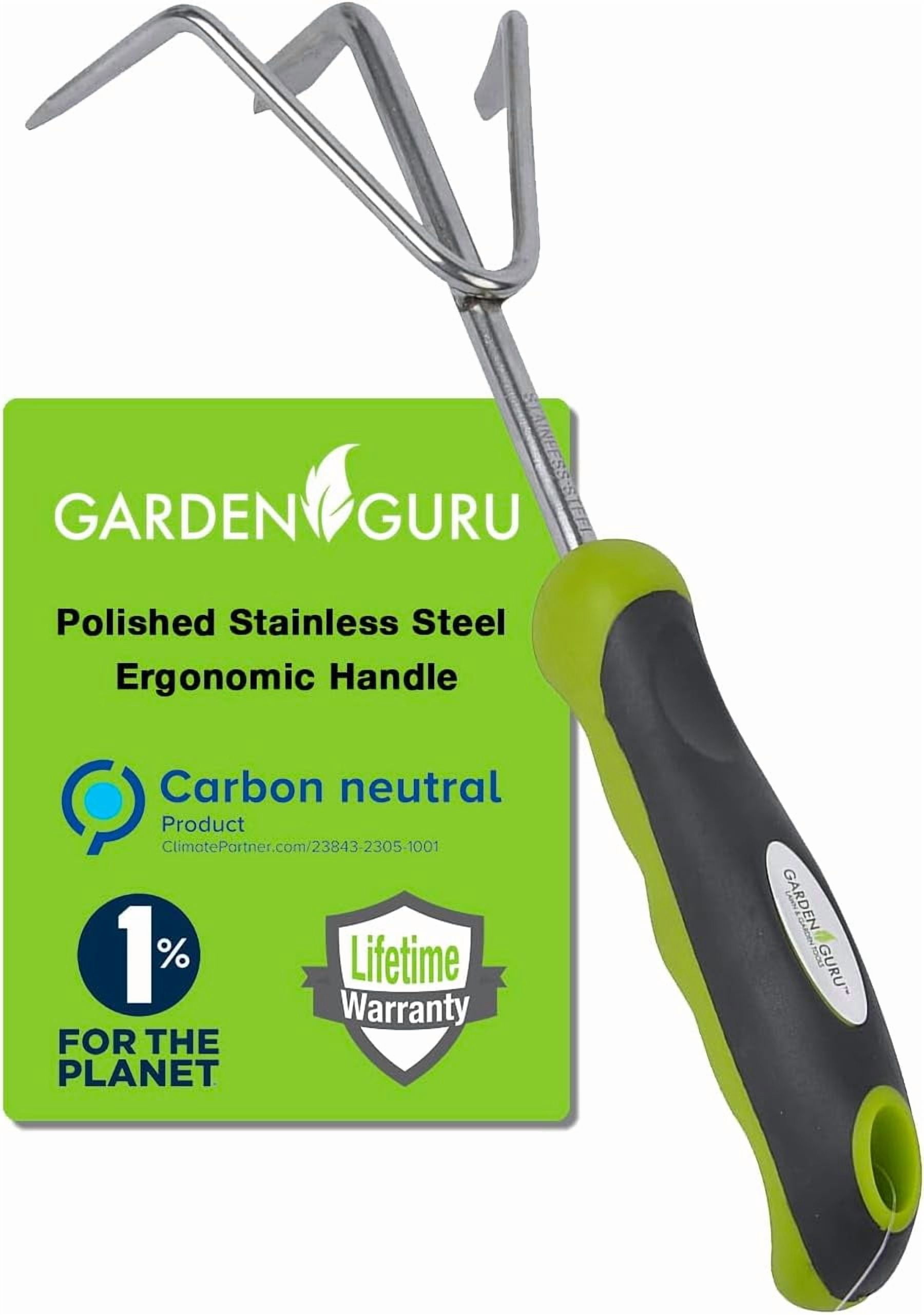 RGHJAR-Garden Guru Hand Cultivator Rake Tiller Tool - Stainless Steel for Ultimate Strength - Rust Resistant - Ergonomic Handle - Great for Gardening Cultivating Loosening Weeding