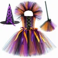 thumbnail image 4 of Disfraz de bruja de Halloween para niñas, vestido elegante con tutú, disfraz de bruja malvada, atuendo para niños pequeños, vestido de fiesta de carnaval de Purim, 4 of 5