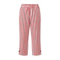 thumbnail image 4 of SHTXOZHI Womens Striped Capri Pants Linen Elastic Waist Straight Leg Capris Casual Travel Trousers with Pockets, 4 of 8