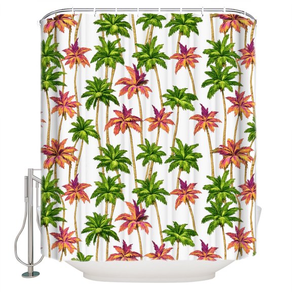 Summer Tropical Bathroom Shower Curtains with 12 Hooks Polyester Waterproof Shower Curtain for Stalls and Bathtubs Watercolor Palm Tree Botanical Boho Decorative Bathroom Privacy Curtain 48x72 Inches