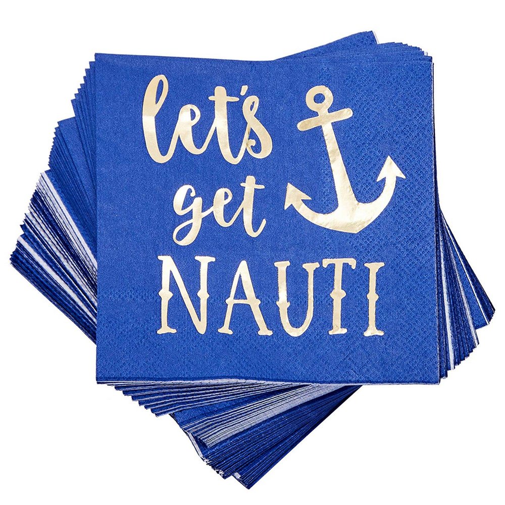 50Pack Let'S Get Nauti Gold Foil Party Cocktail Napkins for