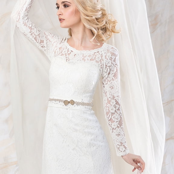 Luxshiny Wedding Dress Accessory White and Rhinestone Waist Band for Home Events