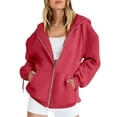 thumbnail image 2 of Hoodie Women Y2K Cropped Zip Up Hoodie Festival Women's Casual Solid Color Zipper Pocket Hoodie, 2 of 4