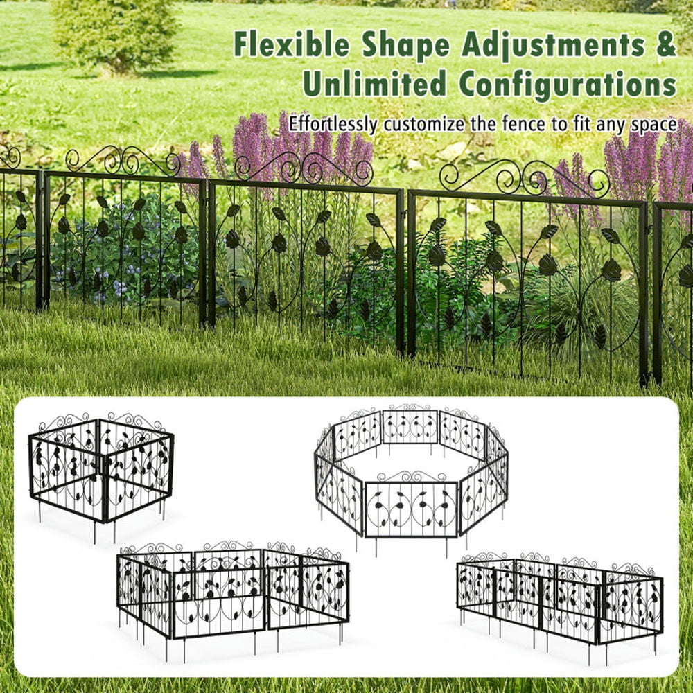 Spaco Outdoor Decorative Fence with 8-Panel Animal Barrier, Decorative Garden Fence with Sharp Bottom Legs, Decorative Fenc for Outdoor as Porch, Yard, Black