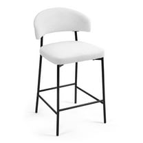 Glamour Home Set of 2 Bennett White Boucle Upholstered Fabric Counter Stool Black Iron Legs