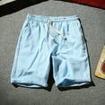 thumbnail image 3 of Fanxing Mens Cotton Linen Shorts Big and Tall Drawstring ShortsTrendy Solid Color Athletic Shorts with Pocket Sky Blue,XXL, 3 of 5