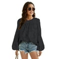 thumbnail image 3 of Womens Long Bell Sleeve Blouse Summer Crewneck Lace Tops Floral Textured Babydoll Shirts, 3 of 6