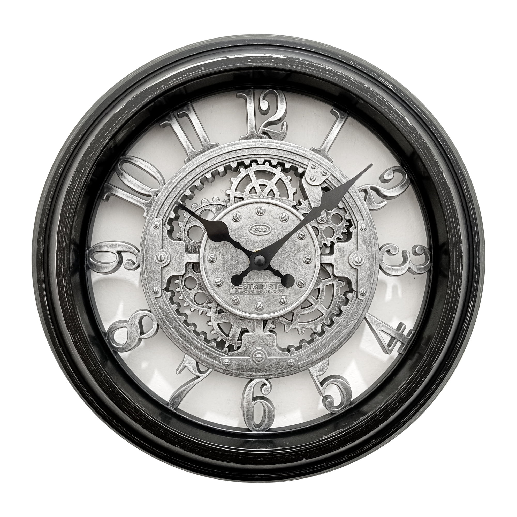 Westclox 12 Gears Wall Clock, Industrial Design, Distressed Black Finish