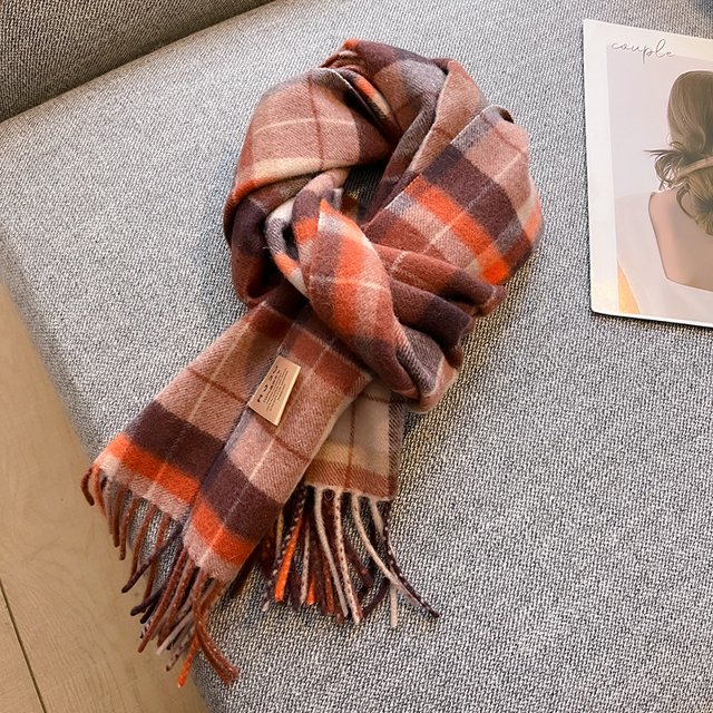 Bufanda de lana pura de otoño e invierno, bufanda clásica británica, bufanda cálida unisex para mujer y pareja