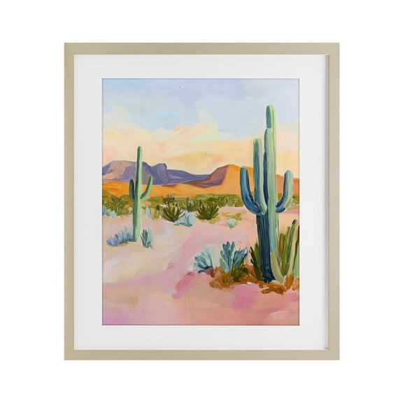 Stupell Industries Modern Cactus Desert with Soft Sunset Birch Framed Print Under Glass, 17 x 21, by The Prints Vibe