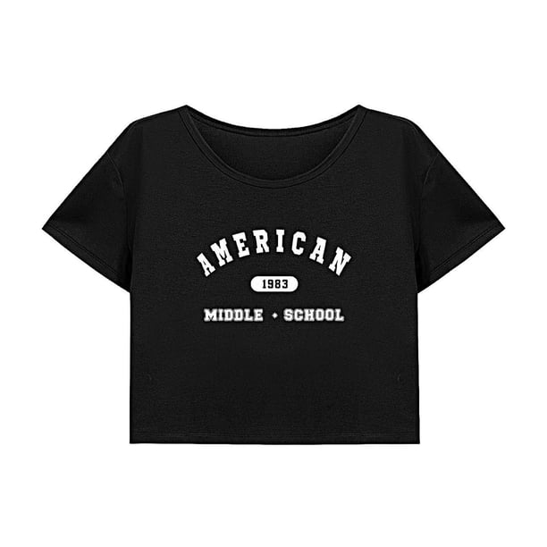 Camiseta corta informal para mujer, camiseta recortada de moda de recuerdo femenino de verano para desplazamientos XL