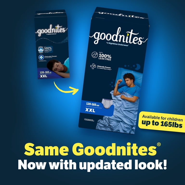Goodnites Bedwetting Underwear for Boys XXL Size 120-165 lbs