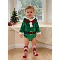 thumbnail image 3 of RUINIXCW Newborn Baby Boy Girl My First Christmas Outfit Velvet Romper Infant Santa Claus Costume Long Sleeve Fur Trim Red Hooded Jumpsuit with Socks, 3 of 10