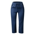 thumbnail image 4 of UJNDER Women's Linen Blend Cropped Pants Loose Fit Casual Trousers with Pockets Comfortable Wear Navy XXXL, 4 of 4