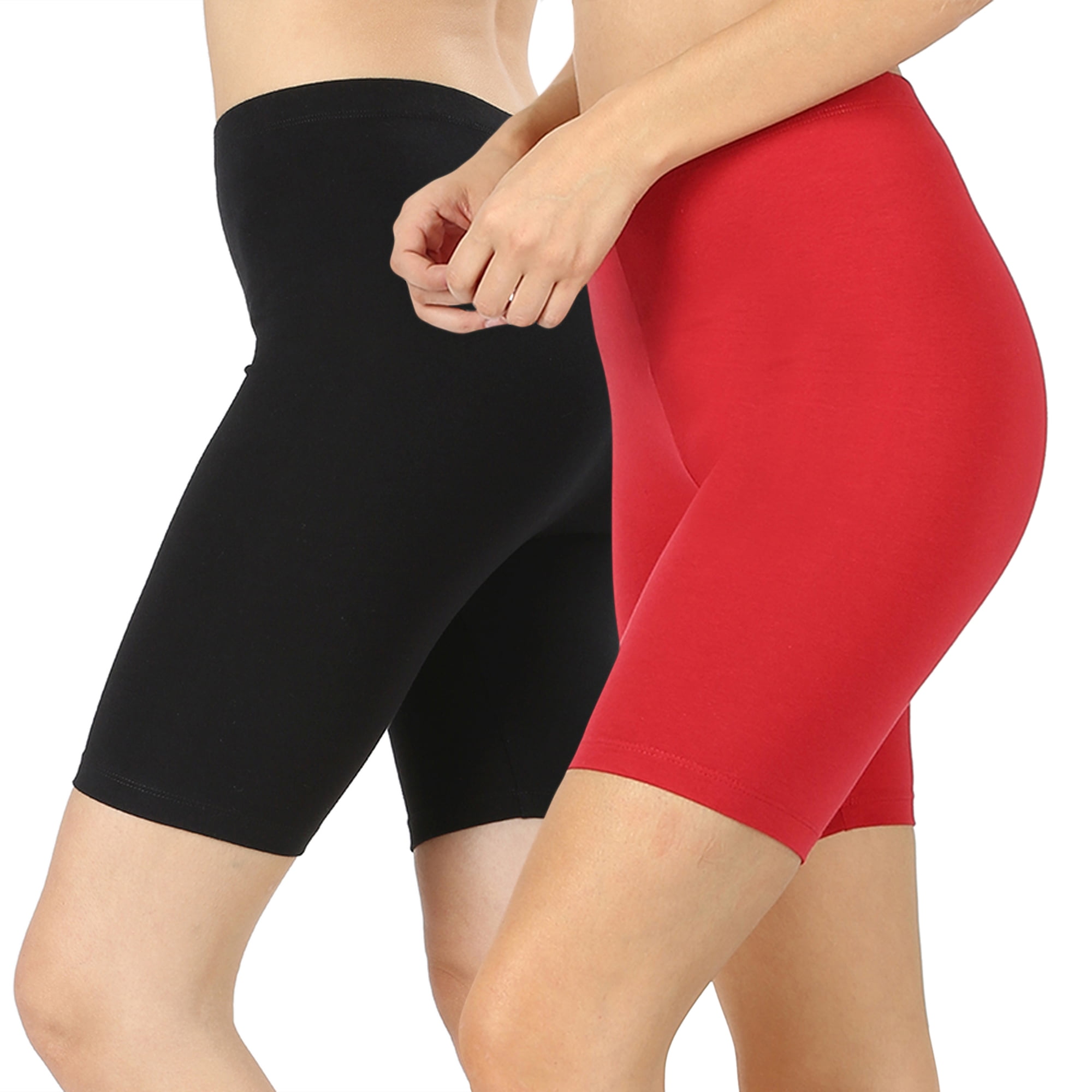 2 Womens Plus Size Cotton Legging Shorts Stretch Exercise Bike Yoga  Athletic XL