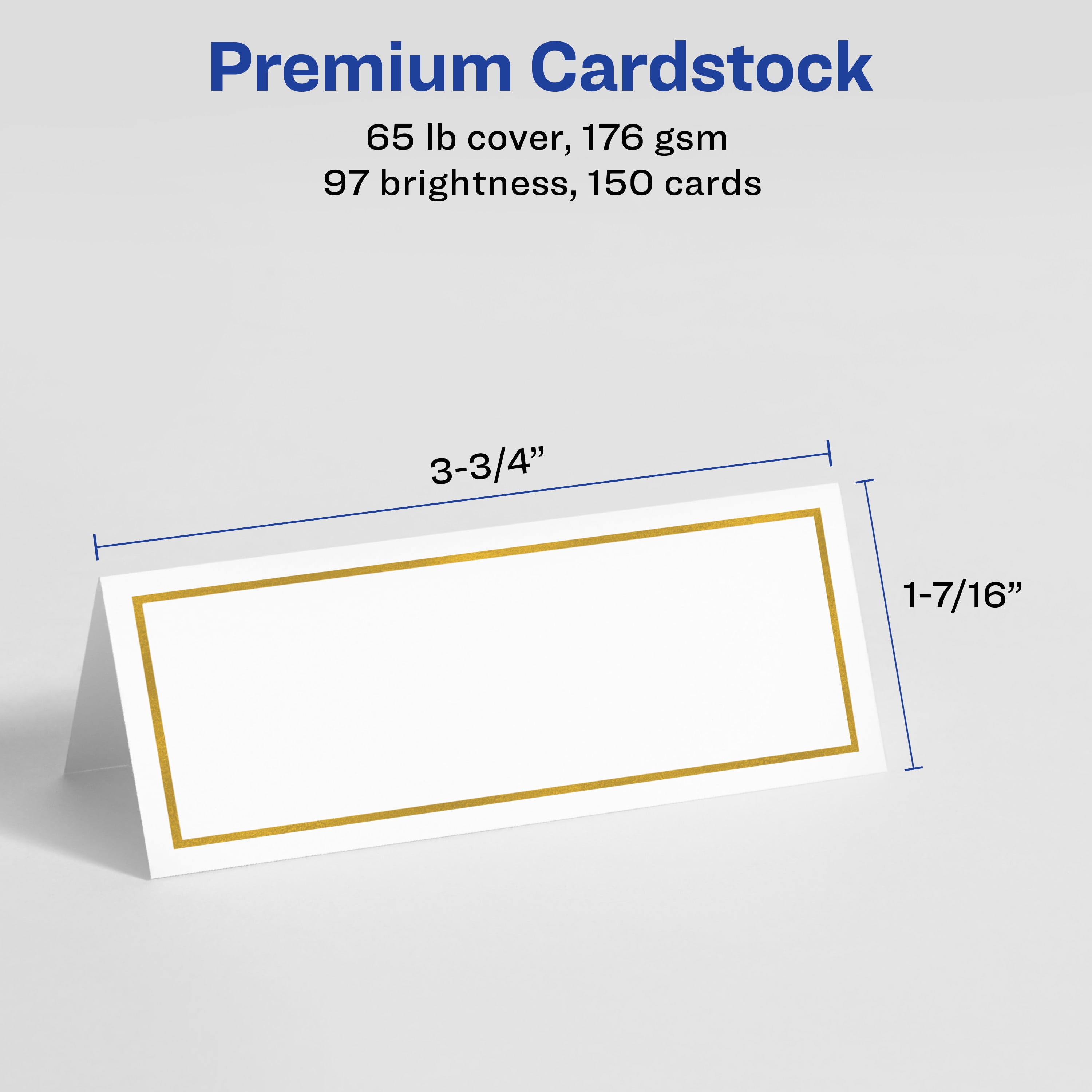 PaperDirect 38lb Cream Cover Stock Folded Place Cards with Gold Foil Border 100/pack Laser and Inkjet Compatible Micro-Perforated 2 x 3 1/2 