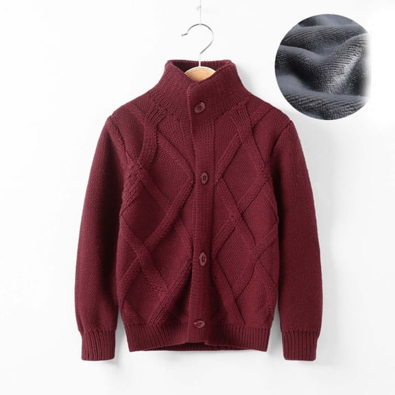 Boys Girls Turtleneck Sweater Fall Winter Button Down Cardigan Fleece-Lined Warm Knit Sweater for Daily & Layering Wear