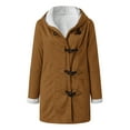 thumbnail image 4 of VEKDONE 2025 Clearance Hoodie Jackets for Women Fall Winter Thickened Plush Long Sleeve Coat with Pockets Trendy Horn Button Solid Color Warm Hooded Outwear Coffee M, 4 of 6