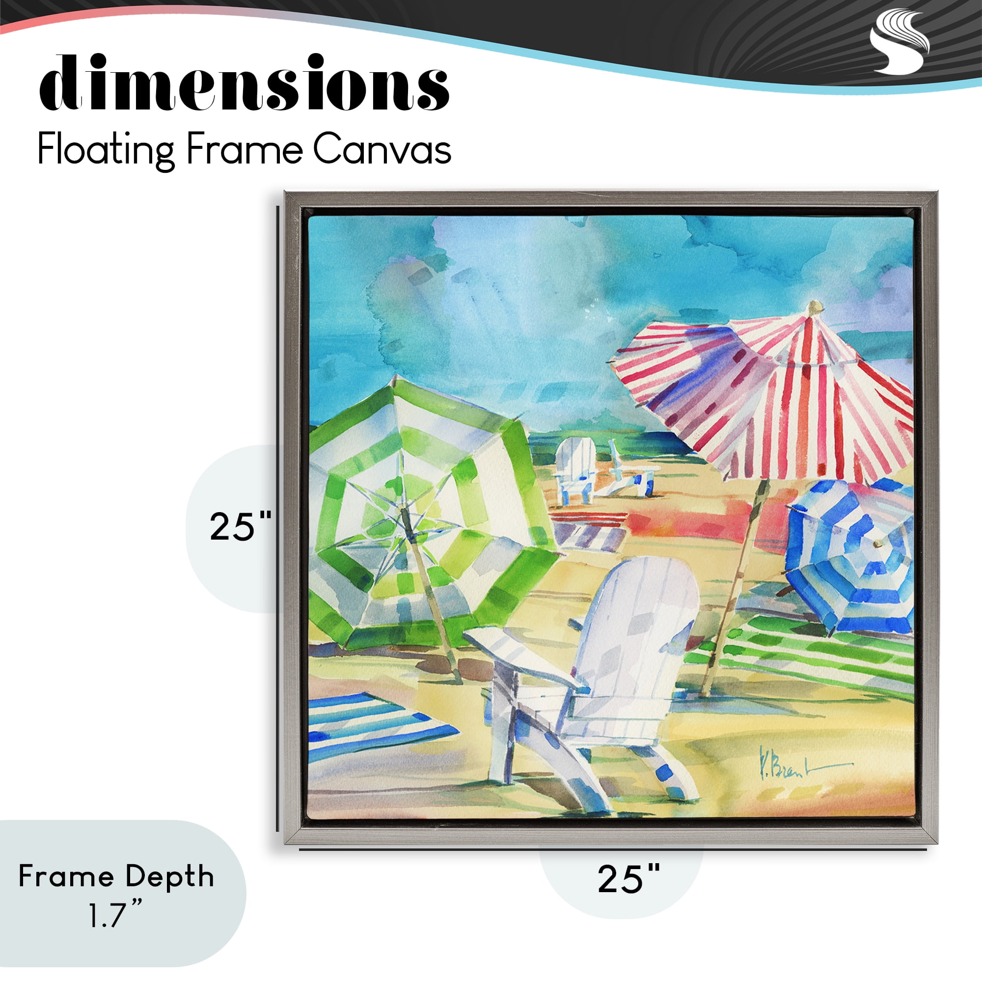 Stupell Industries Ventura Beach Umbrellas Gray Framed Floater Canvas Wall Art, design by Paul Brent
