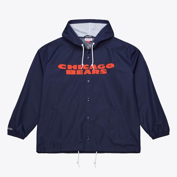 Men's Mitchell & Ness Navy Chicago Bears Coaches Full-Snap Hooded Windbreaker Jacket