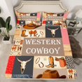 thumbnail image 2 of Homewish Retro Western Cowboy Twin Sheet Sets,Vintage Bull Skull Twin Fitted Sheet,Rustic Farmhouse Cabin Flat Sheet For Boys Teens,Microfiber Bedroom Decor,3-Piece, 2 of 7