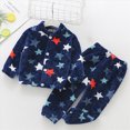 thumbnail image 2 of NOLDARES Girls Fleece Pajamas Long Sleeve Flannel Button Down Sleepwear Kids Soft Fuzzy 2 Pieces Pjs Loungewear Sets(K023-Navy), 2 of 4