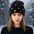 thumbnail image 2 of AWZXDE Girls Rhinestone Glitter Knitted Beanie Hats For Women Double Layer Outdoor Warm Personality Street Style Cap Black, 2 of 4