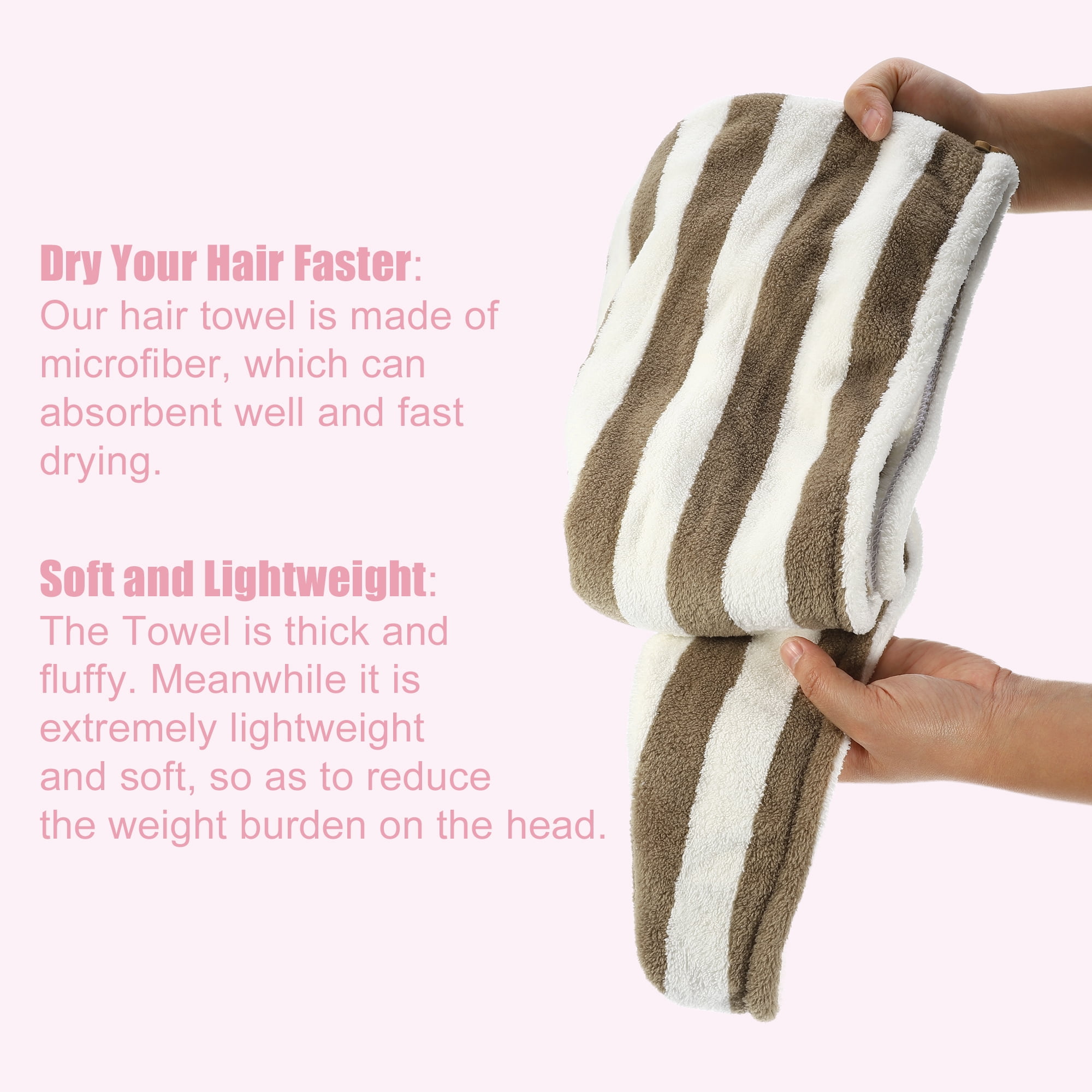 Unique Bargains 3 Pcs Lightweight Strong Absorbent Hair Drying Towel Pink White Brown