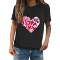 thumbnail image 2 of Black Womens Flowy Tops, Spandex Fashion Womens Clothing 2024, Womens Tops Dressy Casual, Women's New Summer Valentine's Day Simple Love Printed Round Neck Short Sleeved T Shirt Casual Top, 2 of 4