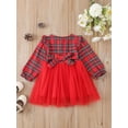 thumbnail image 3 of Seyurigaoka Toddler Baby Girls Spring Autumn A-line Dress Long Sleeve O Neck Plaid Tulle Patchwork Dress for 6M-5Y Kids, 3 of 9
