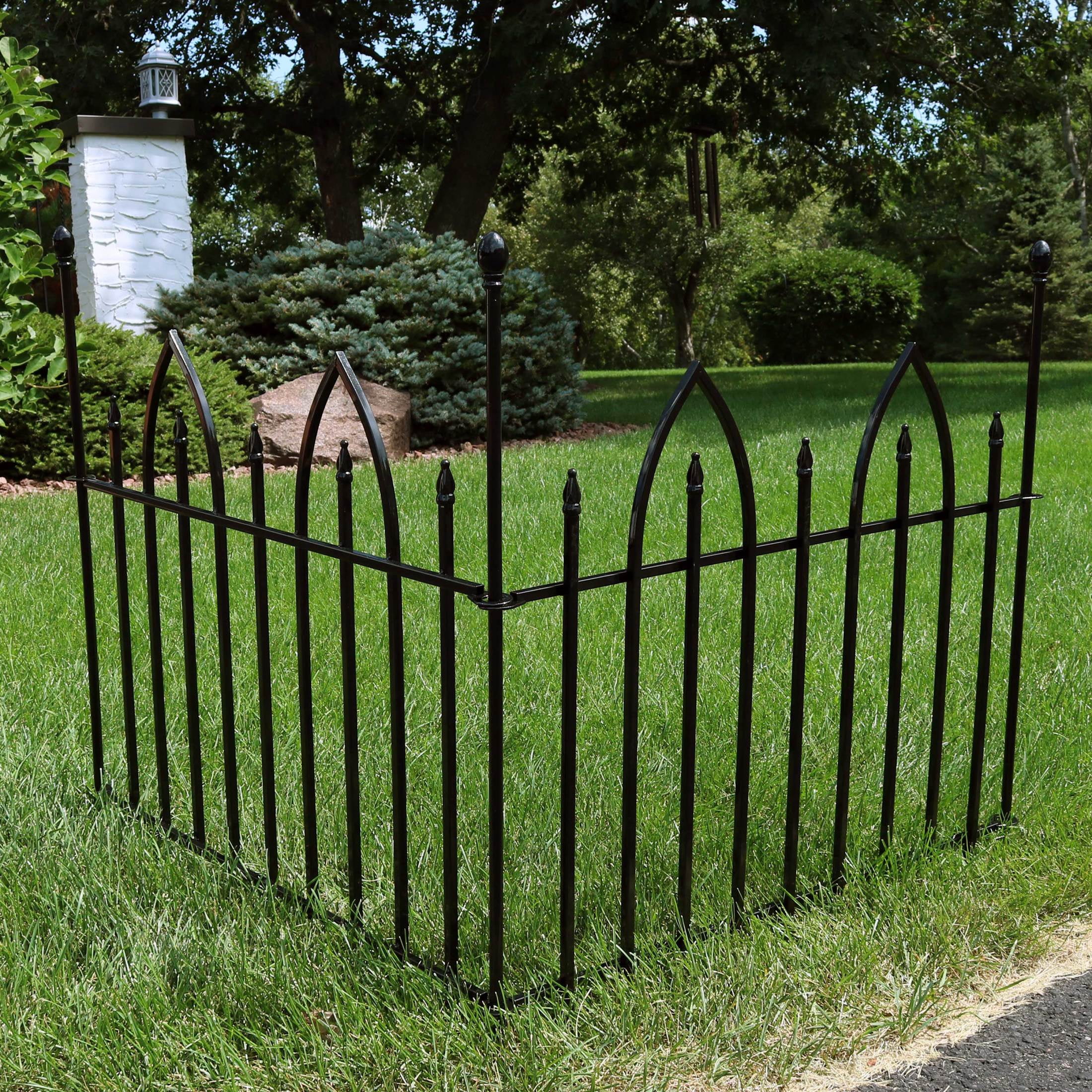 Sunnydaze Gothic Arch 31" x 37" Black Steel Decorative Garden Fence Panels (2 Count)
