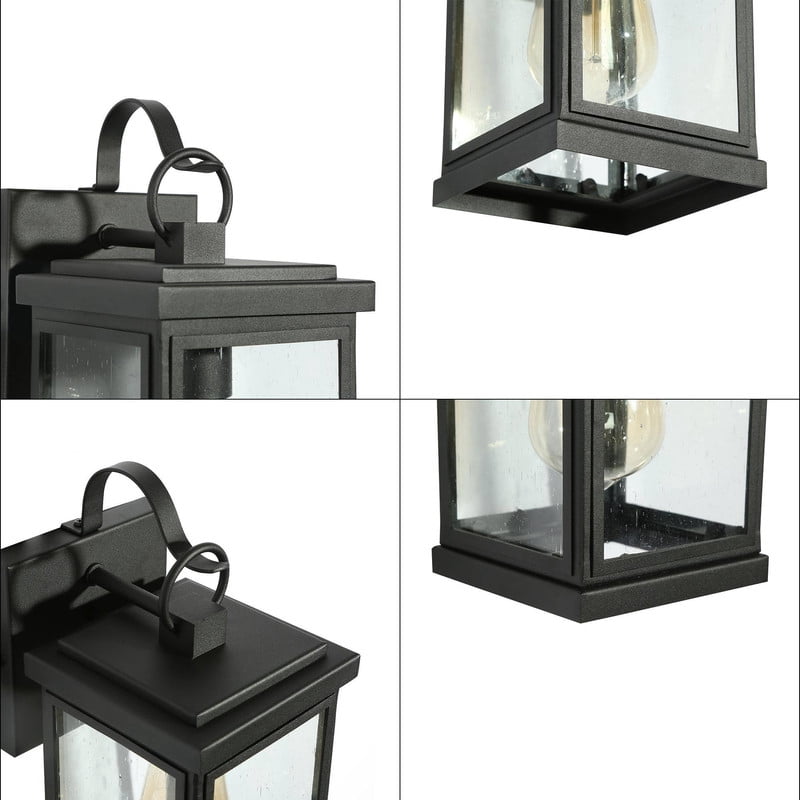LNC Wonk 2-Pack 2-Light 12-in H Matte Black Clear Glass Rectangle Modern Outdoor Wall Light,12.2"H