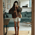 thumbnail image 3 of Women's Cropped Puffer Jacket Floral Print Quilted Puffer Jackets Open Front Lightweight Short Jacket Trendy, 3 of 6