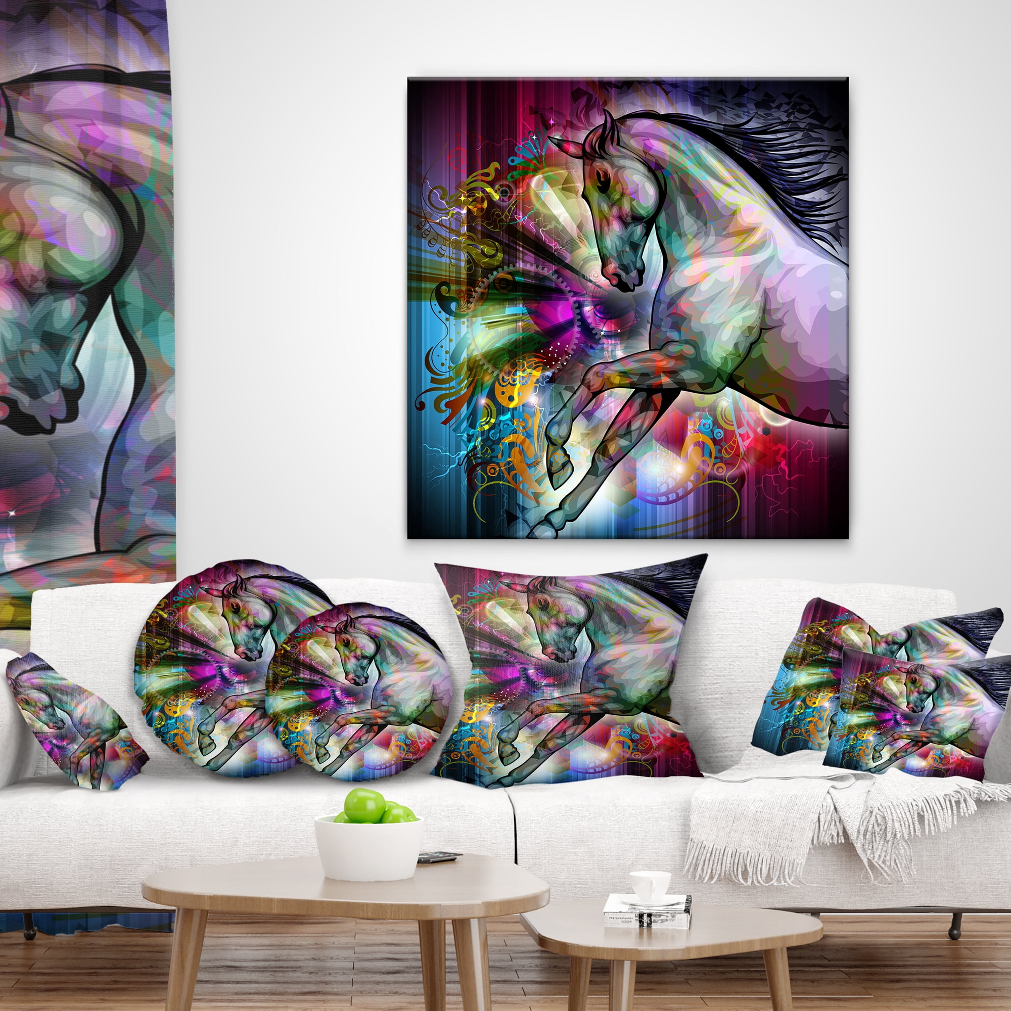 Designart Horse over Colorful Abstract Image - Animal Throw Pillow - 18x18