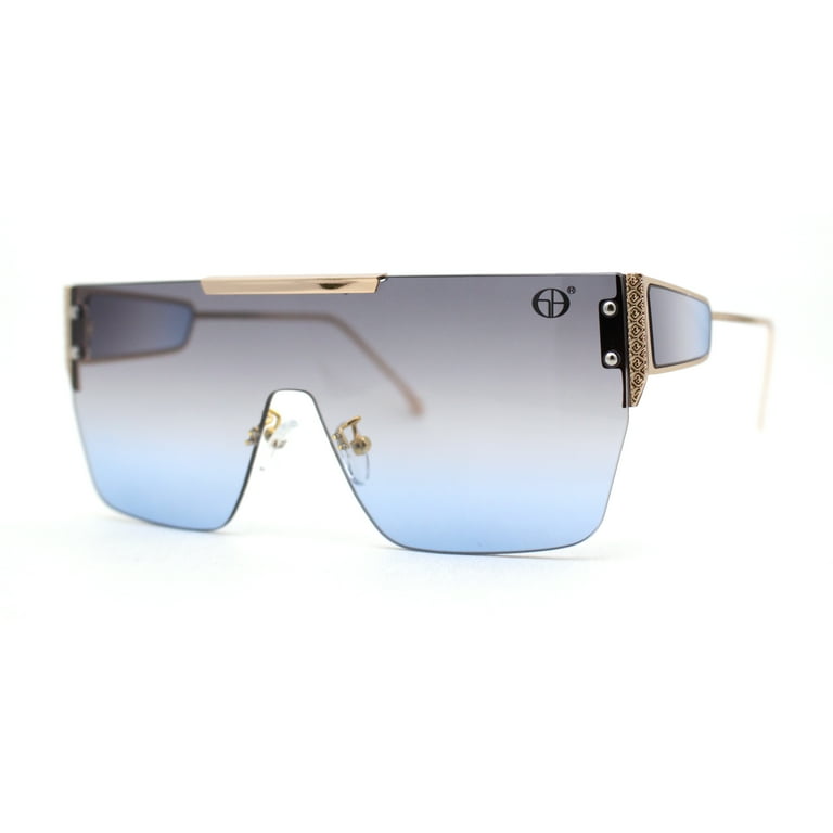 Rimless Flat Top Shield Side Visor Metal Rim Sunglasses Gold Black