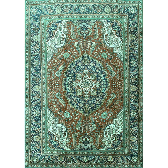 Ahgly Company Machine Washable Indoor Rectangle Persian Turquoise Blue Traditional Area Rugs, 2' x 5'
