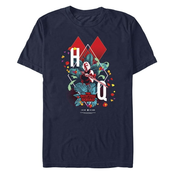 Men's The Suicide Squad Harley Quinn Jungle Card  Graphic Tee Navy Blue Large