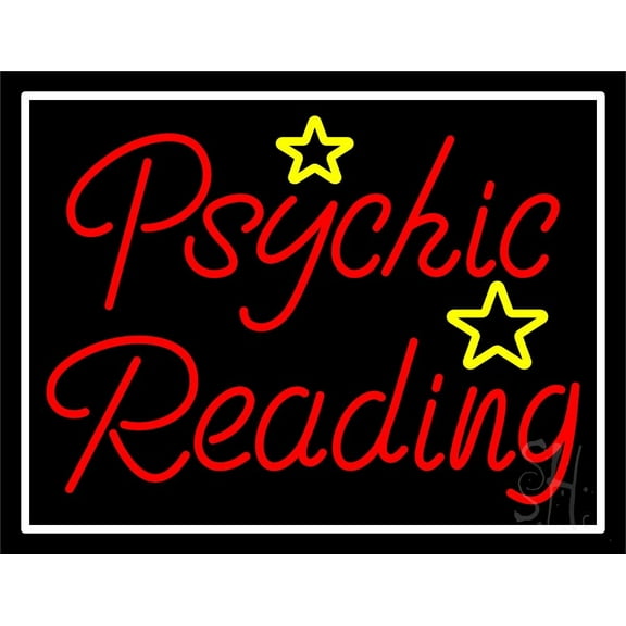 Red Psychic Reading With Stars LED Neon Sign 15" Tall x 19" Wide - inches Black Square Cut Acrylic Backing, with Dimmer - Bright and Premium built indoor LED Neon Sign for Storefront.