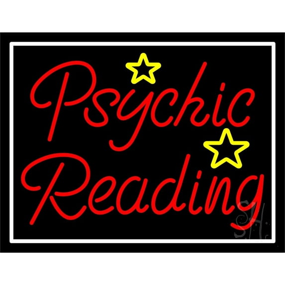 Red Psychic Reading With Stars LED Neon Sign 15" Tall x 19" Wide - inches Black Square Cut Acrylic Backing, with Dimmer - Bright and Premium built indoor LED Neon Sign for Storefront.