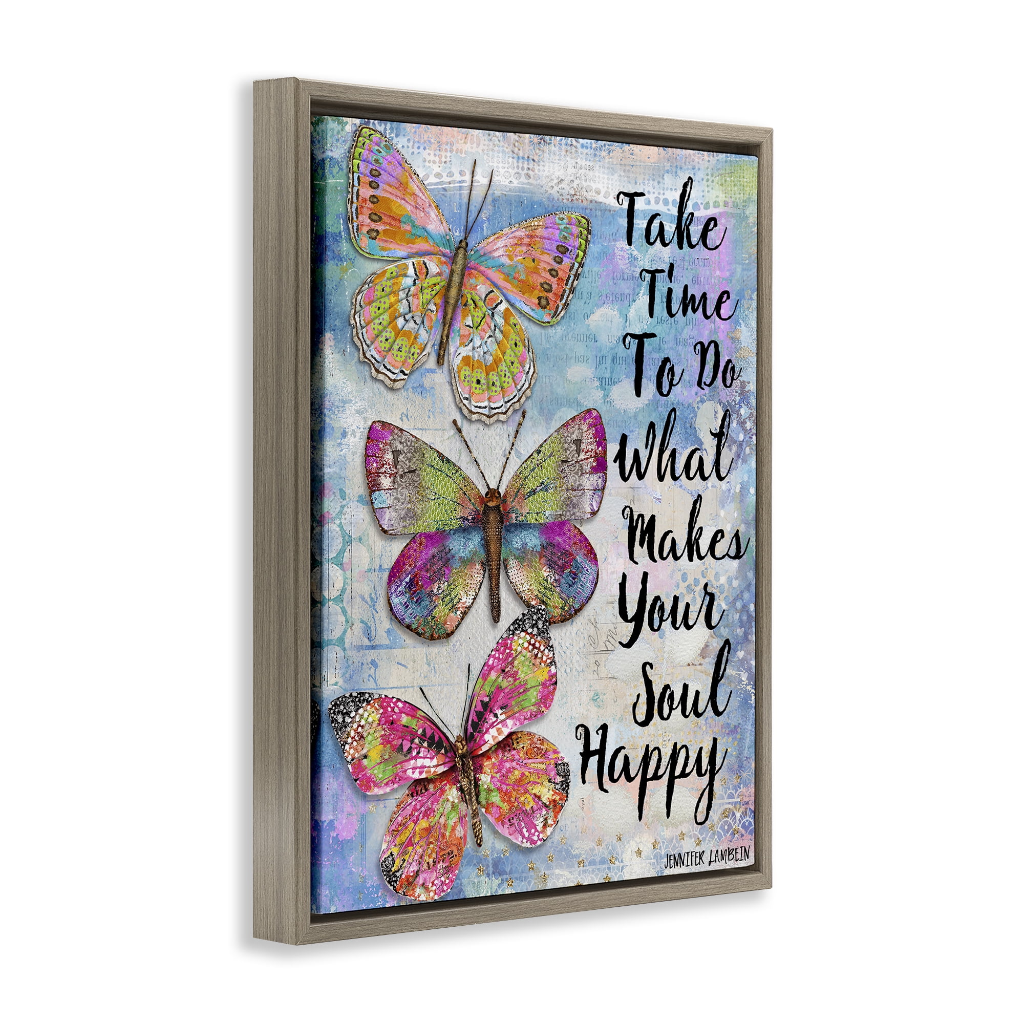 Stupell Industries Makes Your Soul Happy Butterfly Animals Painting Brown Floater Framed Canvas Art Print Wall Art, 25 x 31
