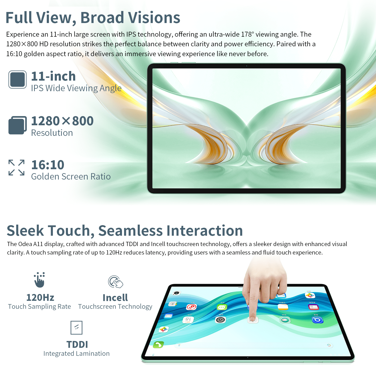 ODEA 11 Inch Tablet, A11 Android Tablets with Octa-Core Processor, 12GB RAM 128GB ROM(1TB Expand), 7000mAh, Widevine L1, Face ID, IPS Touchscreen, 5G WiFi, 13+5MP, GPS