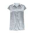 thumbnail image 4 of Stamzod Velvet Shirts for Women Fashion Solid Color Cap Sleeve Button Down Shirt Summer Blouses for Women Dressy Casual Gray S, 4 of 6