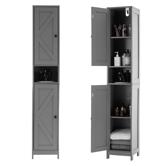 Gaderth Tall Bathroom Storage Cabinet with 2 Doors, 66.9 Inch Narrow Floor Standing Cabinet, 3 Adjustable Shelves, Water Resistant Metal Organizer for Bathroom, Kitchen