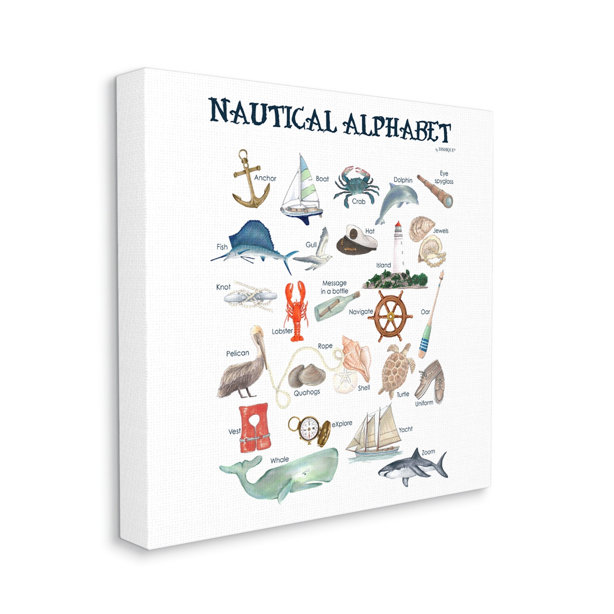 Stupell Industries Educational Nautical Alphabet Learning Chart Marine Wildlife Graphic Art Gallery Wrapped Canvas Print Wall Art, Design by Dishique