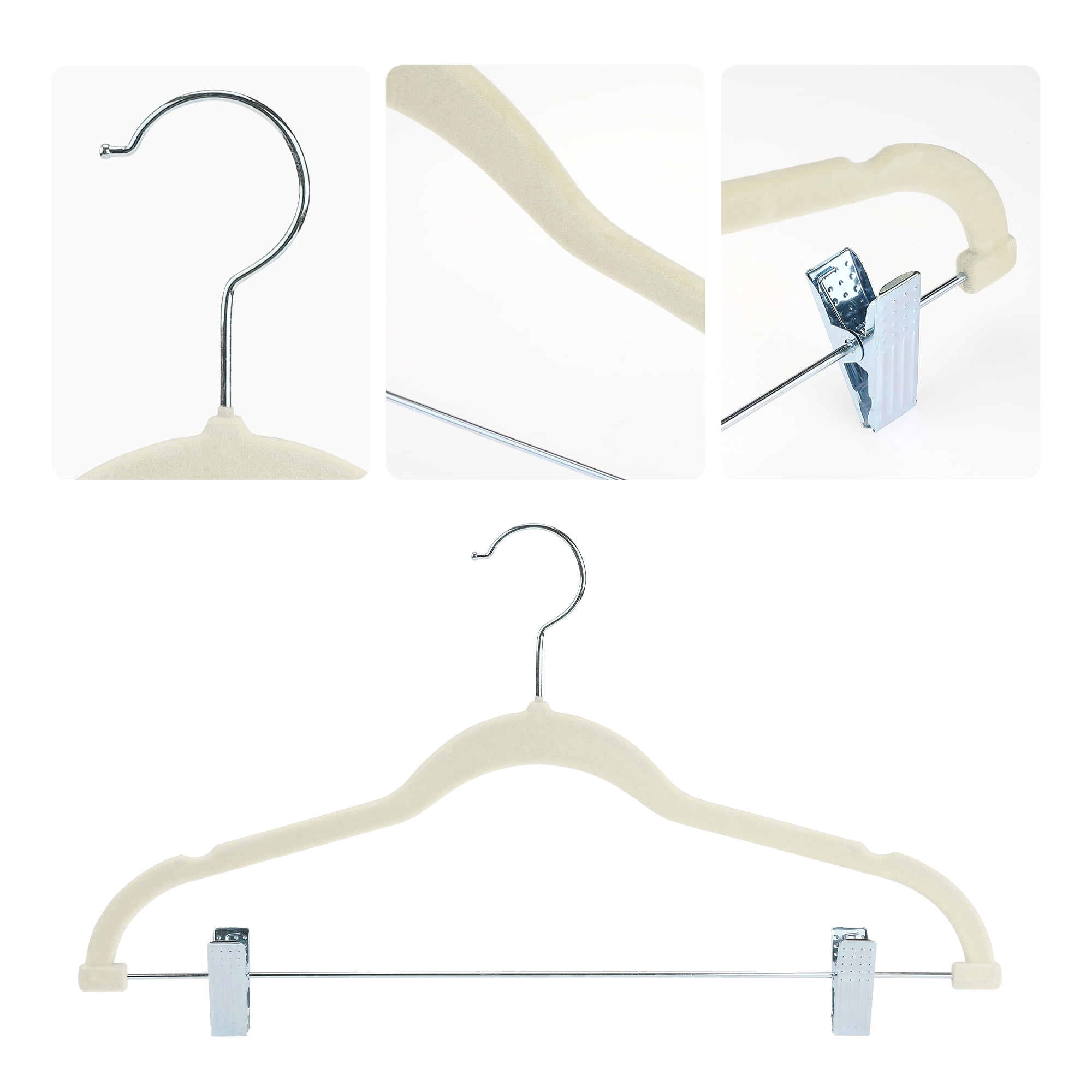 Unique Bargains Flocked Non-Slip Hangers with Pinch Clips 20 Packs Beige