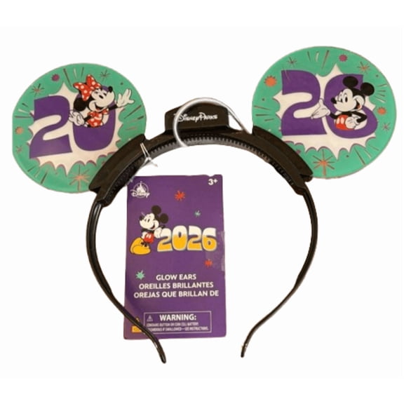 Disney Parks WDW 2026 Mickey & Minnie Mouse Glow Ear Headband New With Tag
